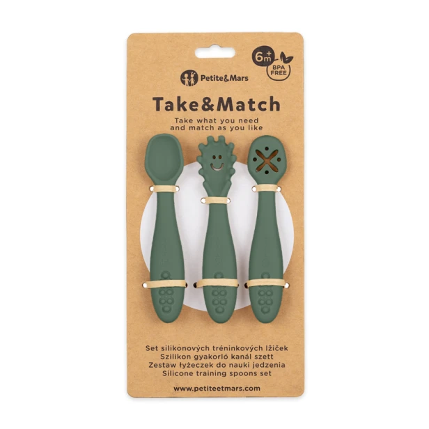 PETITE&MARS Zestaw silikonowych łyżeczek do nauki jedzenia 3 szt. Take&Match 6m+ zieleń.png