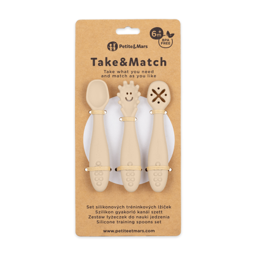 PETITE&MARS Zestaw silikonowych łyżeczek do nauki jedzenia 3 szt. Take&Match 6m+ desert sand.png