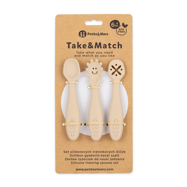PETITE&MARS Zestaw silikonowych łyżeczek do nauki jedzenia 3 szt. Take&Match 6m+ desert sand.png
