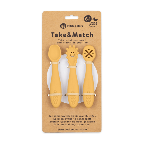 PETITE&MARS Zestaw silikonowych łyżeczek do nauki jedzenia 3 szt. Take&Match 6m+ żółty.png