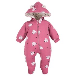 Kombinezon dresowy dziecięcy z kapturem jagodowy w pieski