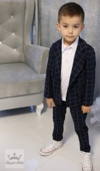 ROYAL KIDS BAWEŁNIANY GARNITUR W KRATKĘ NA SPORTOWO I ELEGANCKO 128/134