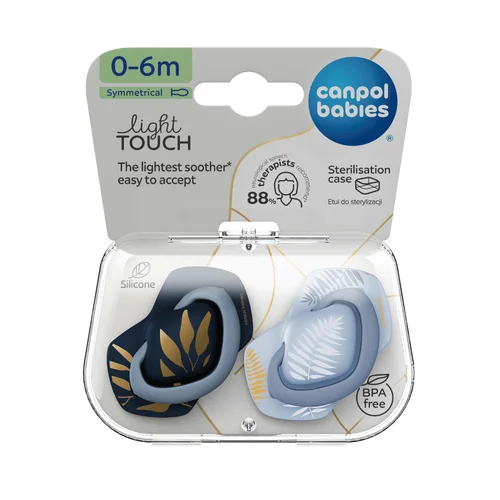 Canpol babies Smoczek silikonowy Light touch 0-6m symetryczny GOLD 2 szt. niebieski2.webp